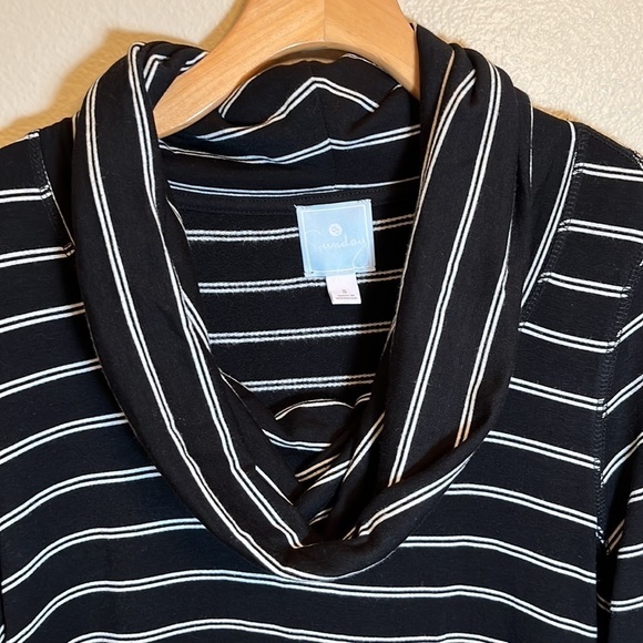 Sunday Black Cowl Neck Long Sleeve Striped Dress - Picture 2 of 11